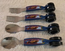 DIsney Pixar Lightning McQueen Flatware Set Toddler Spoon Fork Wheels move 4 pc