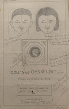 RARE PIGIER SCHOOL STUDENT FACE FACE DRAWING BOARD EARLY XX� (13)