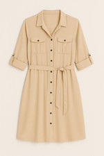 Torrid Biege Twill Button Front Waist Tie Shirt Dress Size 1