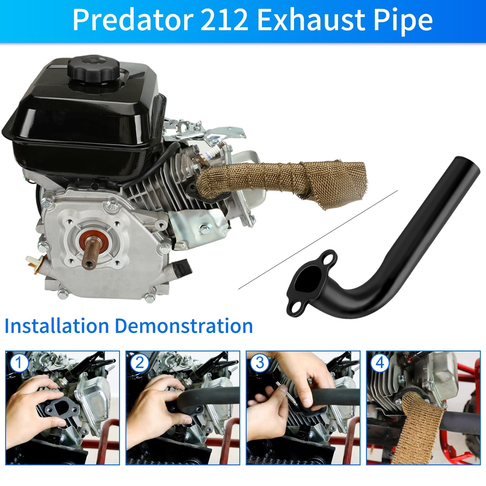 YOXUFA 212cc Exhaust Pipe Header Replacement for Predator 212cc 196cc 224cc 6...