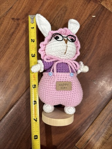 4 Crochet Bunti Bunny Rabbit Amigurumi Stuffed White Ears On A Stand 7” - Picture 6 of 8