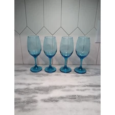 Cristar Sky Blue Wine Glasses, 13 oz Water Goblets, Sky Blue Glassware, Set of 4
