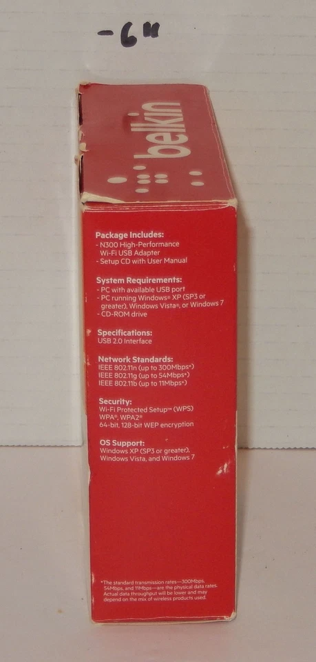 Belkin N300 Wireless 802.11b/g/n Wi-Fi USB Adapter F9L1002 High Performance - Image 2 of 4