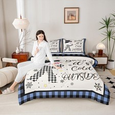 Christmas Snowman Comforter Set Queen Size,Snowflake Christmas Holiday Beddin...