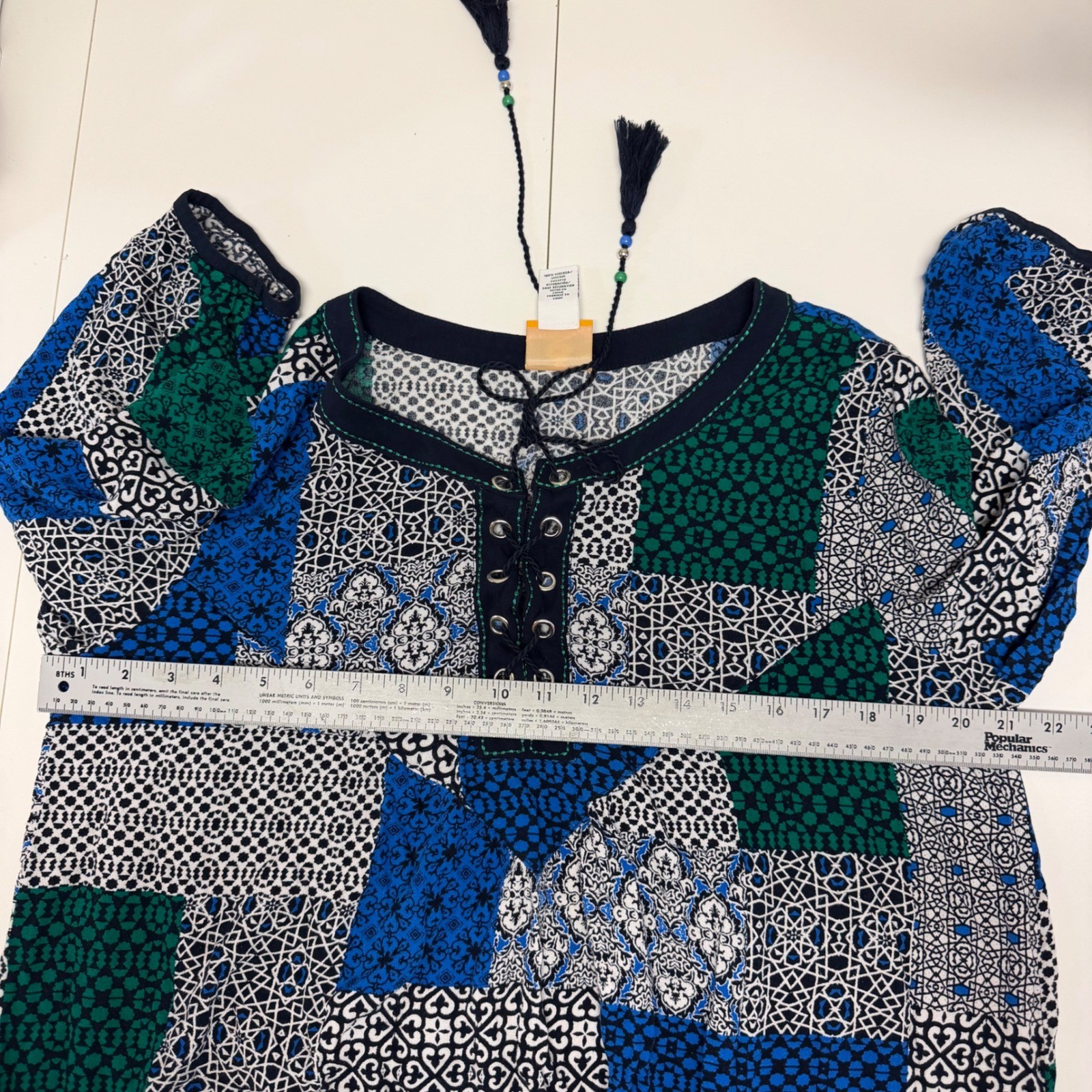 Ruby Rd Womens Blue Green Patchwork Print Lace Up… - image 6