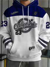 Men's California 23 Graphic Print Fleece Pullover Hoodie L White Blue