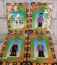 Lot Of 4 Jumbo 4' Halloween Leaf Bags Ghost Vampire Frankenstein Witch VTG NOS