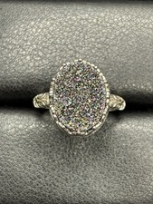 EUC Sterling Silver Quartz Druzy Ring 6 Grams Size 9 A12