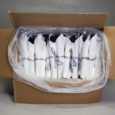 RESTAURANTWARE (100 Sets) Argento Black Plastic Cutlery Sets W/ Napkin 7.25'' RWP