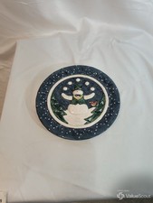 Enesco Snowman Plate Sande Elkins Design 1997 Glazed Ceramic