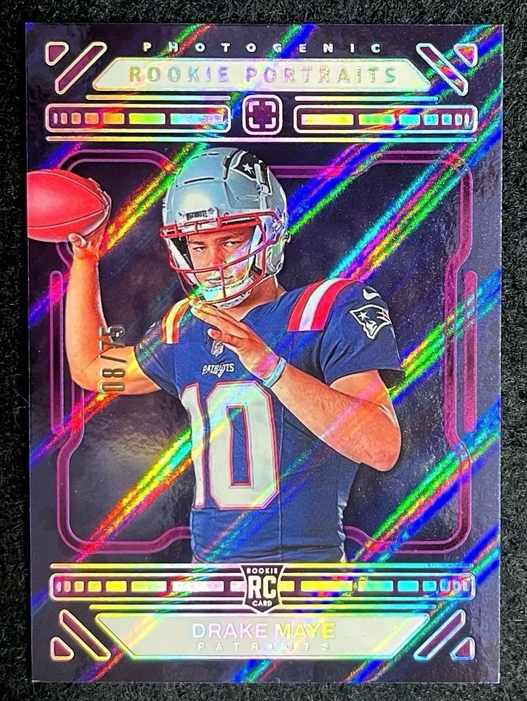 2024 Panini Photogenic Rookie Portrait Drake Maye #194 Purple /75 (RC) Patriots