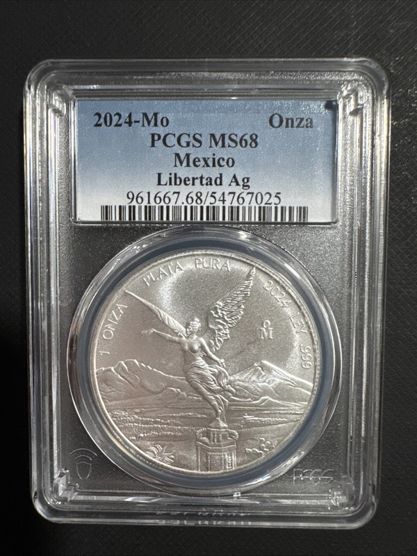 2024-Mo Mexico Libertad 1 Onza Silver Coin .999 Pure PCGS MS68 Unc