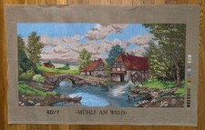 Vintage Germany Needlepoint Canvas "Mill near the Forest", Rare