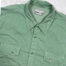 Wrangler Western Shirt Men XL Green Geometric Pearl Snap Short Slv Rodeo Cowboy