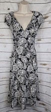 Chaps Black Floral Knit Midi Dress XL Midi 90's Fit & Flare Y2K
