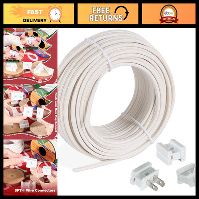 50FT 18/2 SPT-1 Wire UL Listed, 3 Vampire Plugs, Indoor/Outdoor Use, White