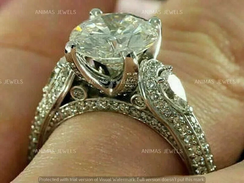 4 Ct Round Cut Moissanite Halo Wedding Engagement Ring Real 925 Sterling Silver