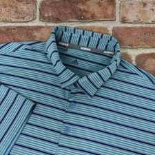 Adidas Polo Shirt Mens Large Blue Green Stripe Golf Climalite Performance