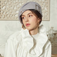 Wool Felt Beret Fascinator Hats for Women Tea Party Wedding Pillbox Hat with Bow