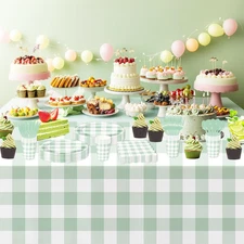 Sage Green Gingham Plates and Napkins Party Supplies, Green Checkered Disposa...