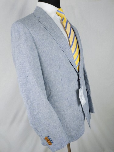 UNTUCKit Blazer Men 40R Blue Ivory Check Linen Unstructured Sport Coat Artextil - Picture 18 of 23