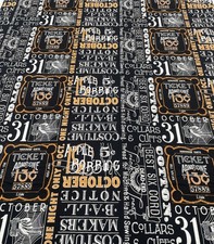 Texto de boleto de baile para fabricante de disfraces negro J despertador tela de algodón Frisch Riley Blake