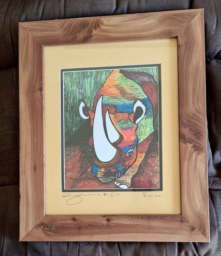 Artist Signed Colorful Rhino Art By Bushman #1 Timothy Adebule EX COND ...