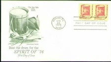 BEAT THE DRUM FOR LIBERTY  1976 ARTMASTER CACHET  FDC VF UNADDR