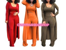 USA Women Tops Blouses Pants 3 PC Set Matching Sets Club Outfits Sweat Suit J3