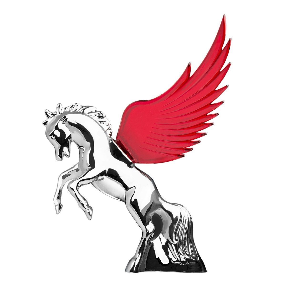 Chrome Flying Goddess Hood Ornament With Red Windrider Wings – For Peterbilt, Kenworth, FL