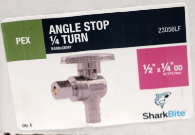 SharkBite Brass Crimp Quarter-Turn Angle Stop 1/2'' x 1/4'', 23056LF Case of 6