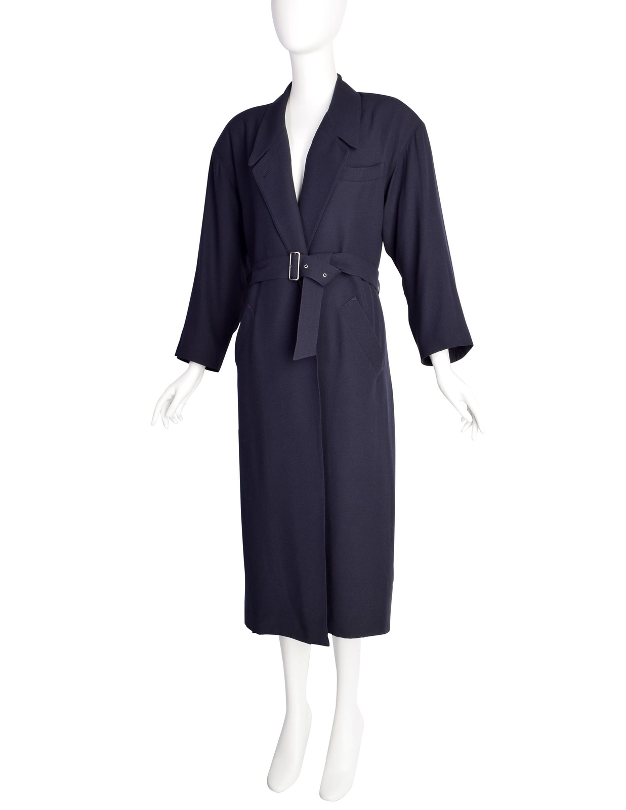 Jean Paul Gaultier Vintage Early 1980s Dark Blue Wool Gabardine Belted Trench Co image 5