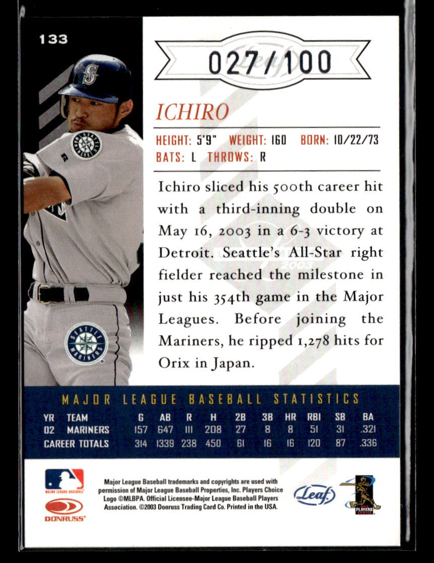 Ichiro Suzuki #'d /100 - 2003 Leaf Limited Silver Spotlight