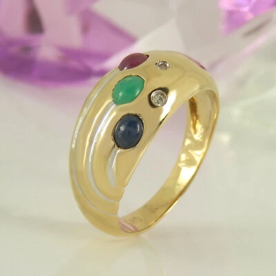 Ring Goldring 585 Gelbgold 14K Saphir, Rubin, Smaragd Diamanten Gr. 55 - Bild 1 von 4
