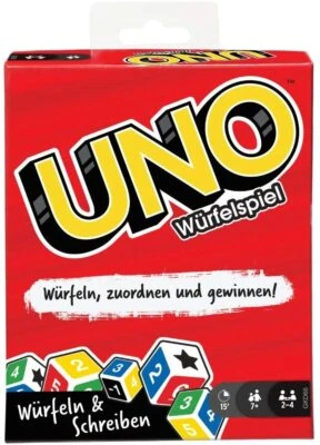 Mattel UNO Würfelspiel Gesellschaftsspiel mit Tableaus und abwischbaren Stiften - Bild 1 von 4