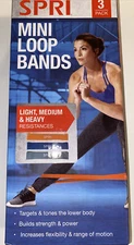 SPRI Exercise Mini Loop Bands - New - Light, Medium, & Heavy Levels - 3 pack