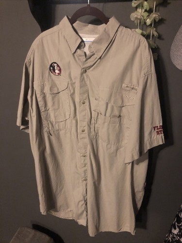 Columbia PFG FSU Shirt Men's XL Khaki Short Sleeve Button Up Pocket Vent