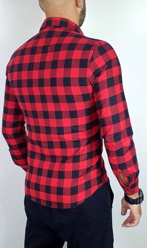 Cromoncent Camicia Uomo In Flanella Pesante A Quadri Scozzesi, Maniche Lunghe, Rosso Ruggine, Taglia M (USA = Cina M) - 2