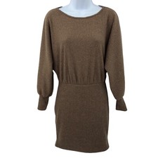 Lush Brown Mocha Ribbed Dress Womens Size S Soft Knit Dolman Sleeve