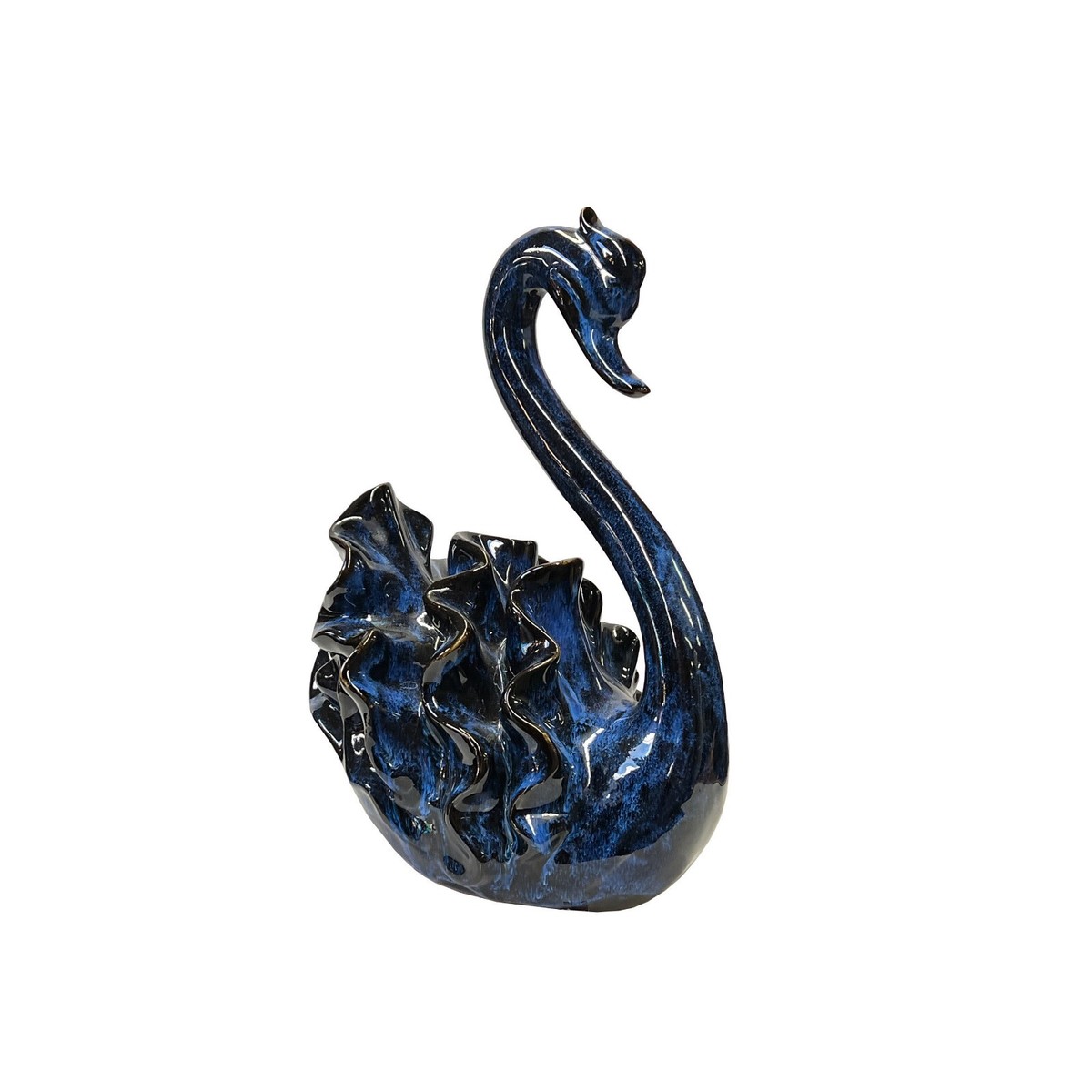 Ceramic Clay Navy Blue Wave Ribbon Feather Swan Art Figure ws3102S Ceramic Clay Navy Blue Wave Ribbon Feather Swan Art Figure ws3102S