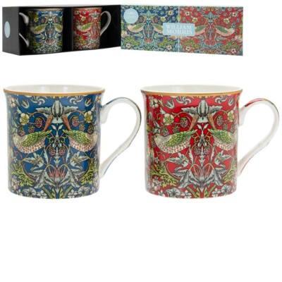 2er Set - William Morris' Strawberry Thief Design Tassen - Geschenk verpackt