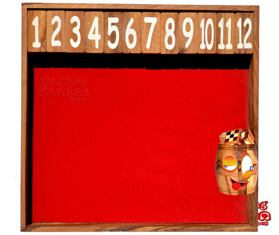 Klappenspiel Shut the Box 12 large rot Ting Tong Würfelspiel X Spieler Klapp Box - Bild 1 von 4