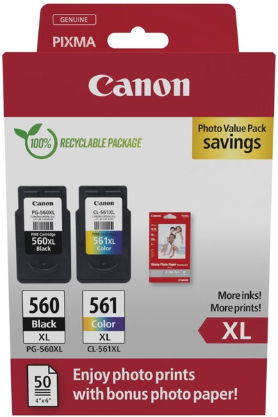 2 Canon Druckerpatronen Tinte PG-560 Xl Bk / CL-561 Xl Tri-Color Photo Value-image