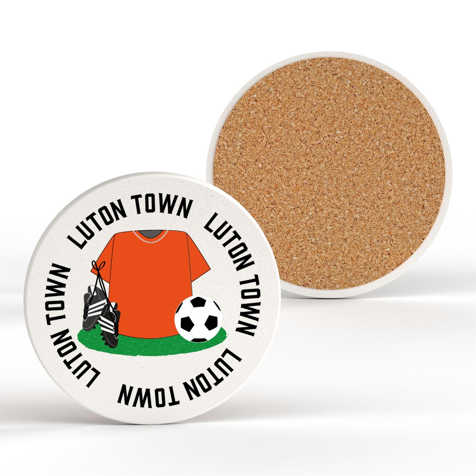 Luton Town Football Team Shirt & Boots On Ceramic Round Coaster