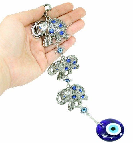 Azul Mal de Ojo 3 Elefantes de la Suerte Protección Colgante de Pared Decoración del Hogar Regalo - Imagen 2 de 3