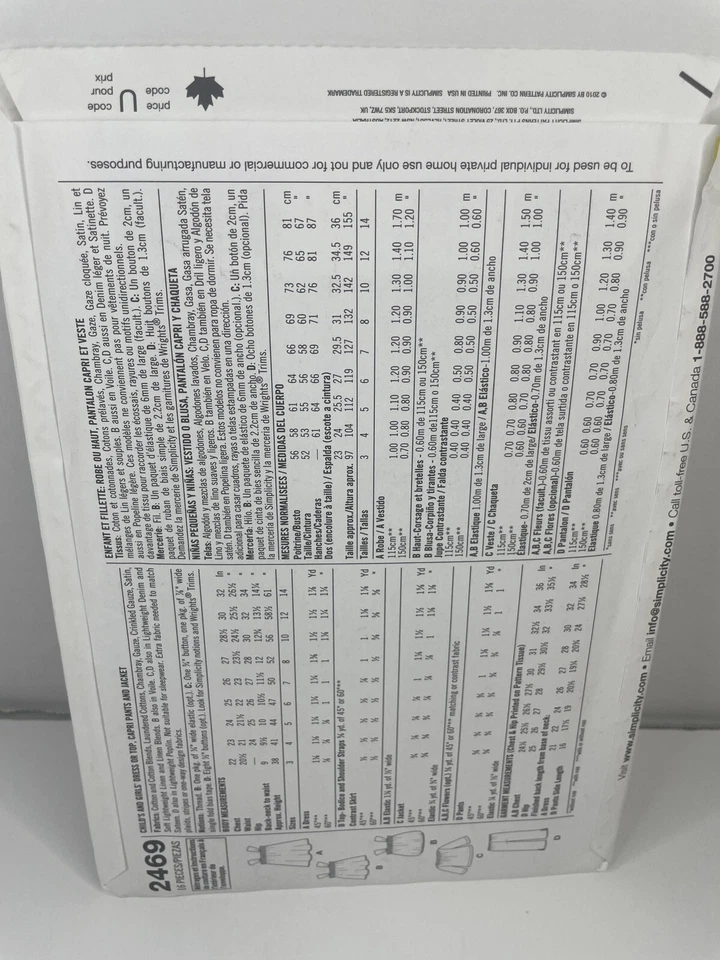 Adorable SIMPLICITY #2469 sewing pattern BRAND NEW! - Image 2 of 3