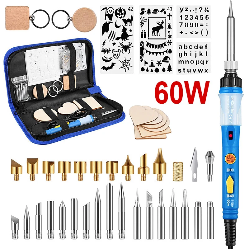 Wood Burning Pyrography Pen Tool Kit 60W 110V Craft Soldering Iron Gun Tips  Set