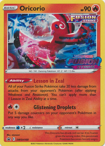Pokemon Card Promo #SWSH168 - ORICORIO (PreRelease holo-foil) - NM/Mint
