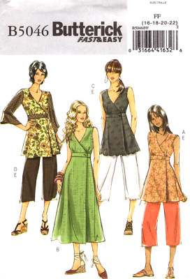 Fast & Easy Dress Top Pants Butterick Sewing Pattern B5046 Sizes 16-22