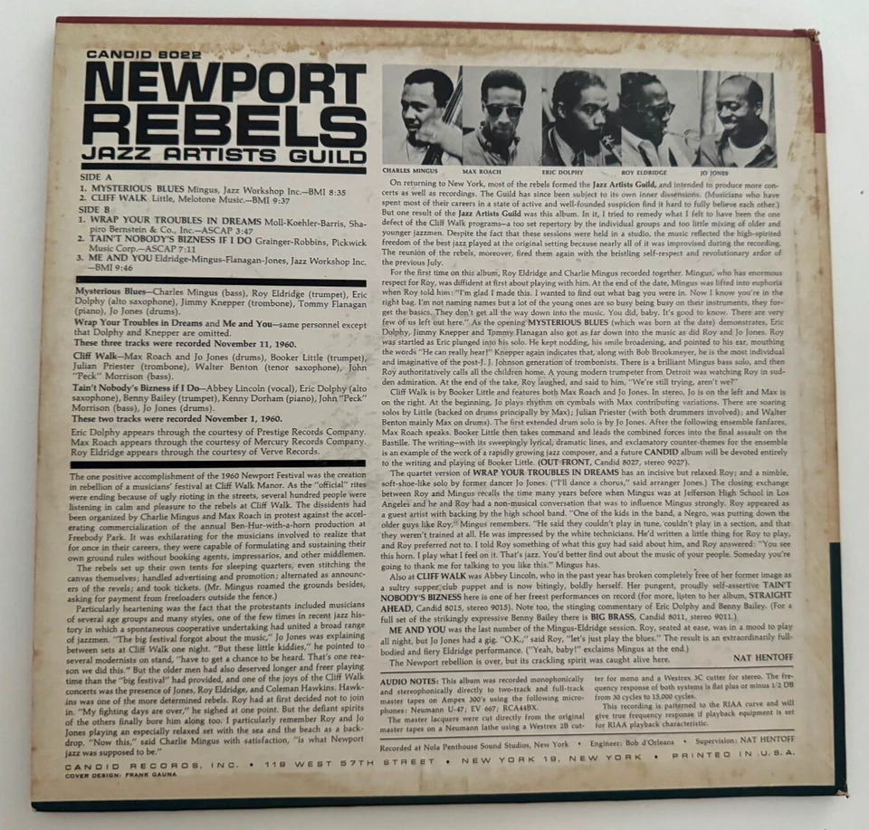 Jazz Artists Guild "Newport Rebels" Mingus Dolphy - Mono Candid CJM 8022 DG VG+ Foto 2 de 4